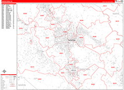 Santa Rosa Wall Map Zip Code Red Line Style 2026